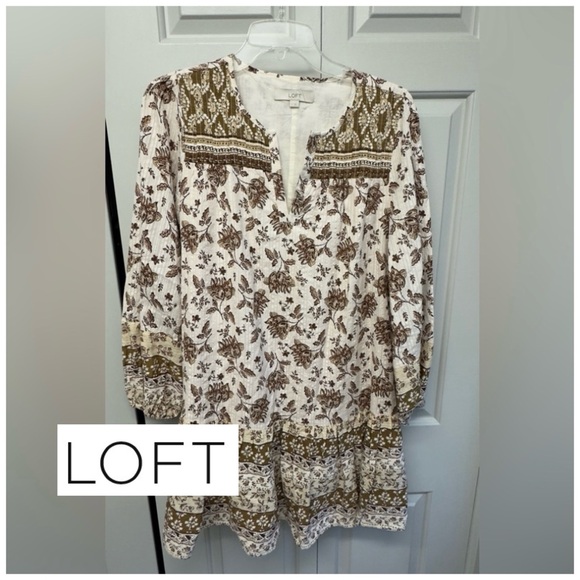LOFT Tops - LOFT Women's Floral Tunic - Brown and Cream / Small